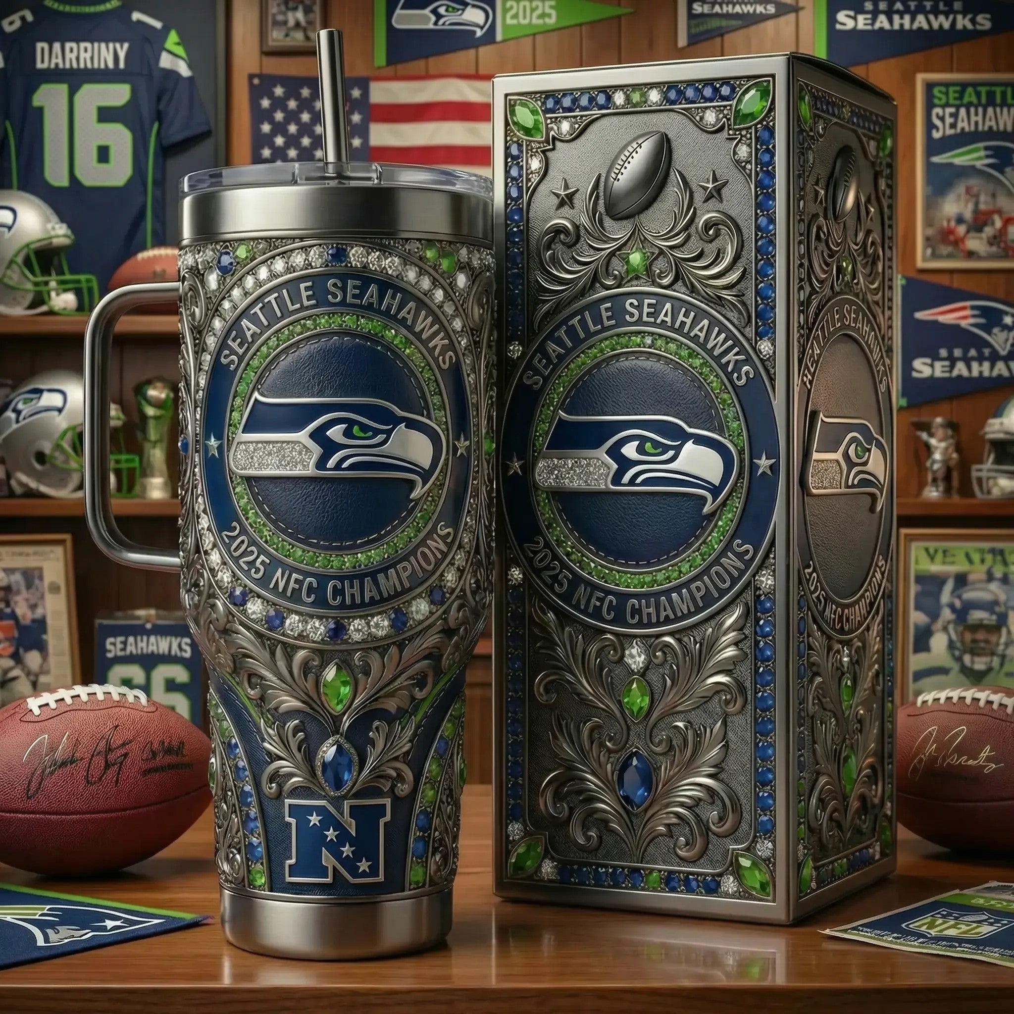NFC Seahawks Champions 40oz Tumbler with Handle and Lid